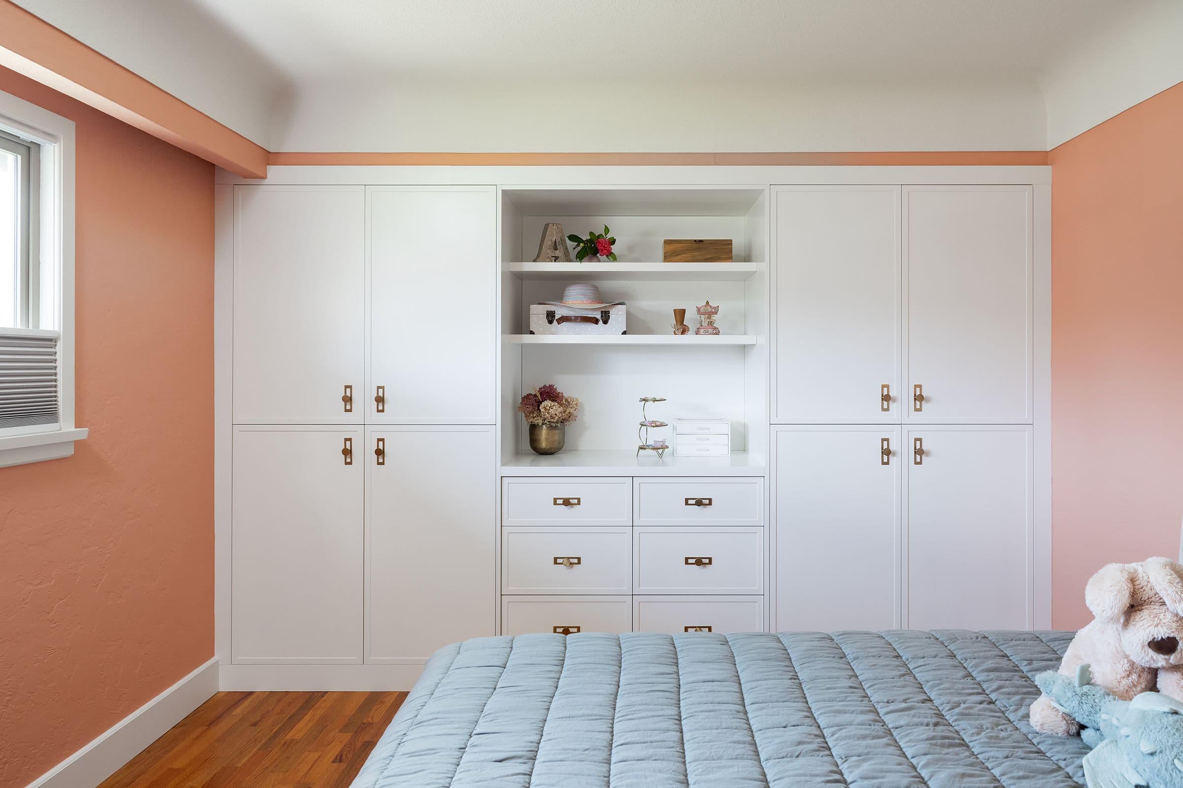 Bedroom wardrobe wall on coral, the Blue Mudroom
