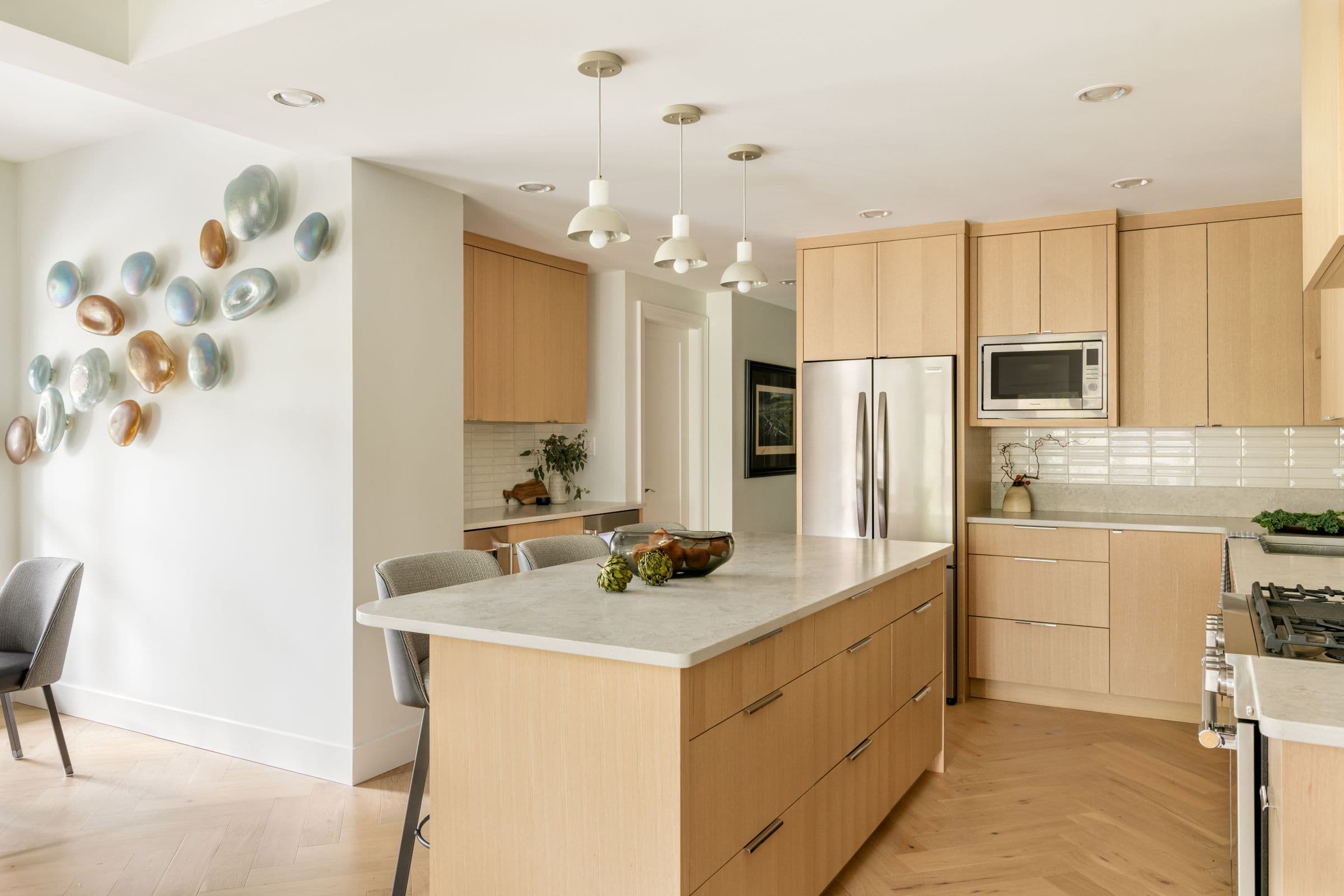 White-oak kitchen with island, Lynburne residence