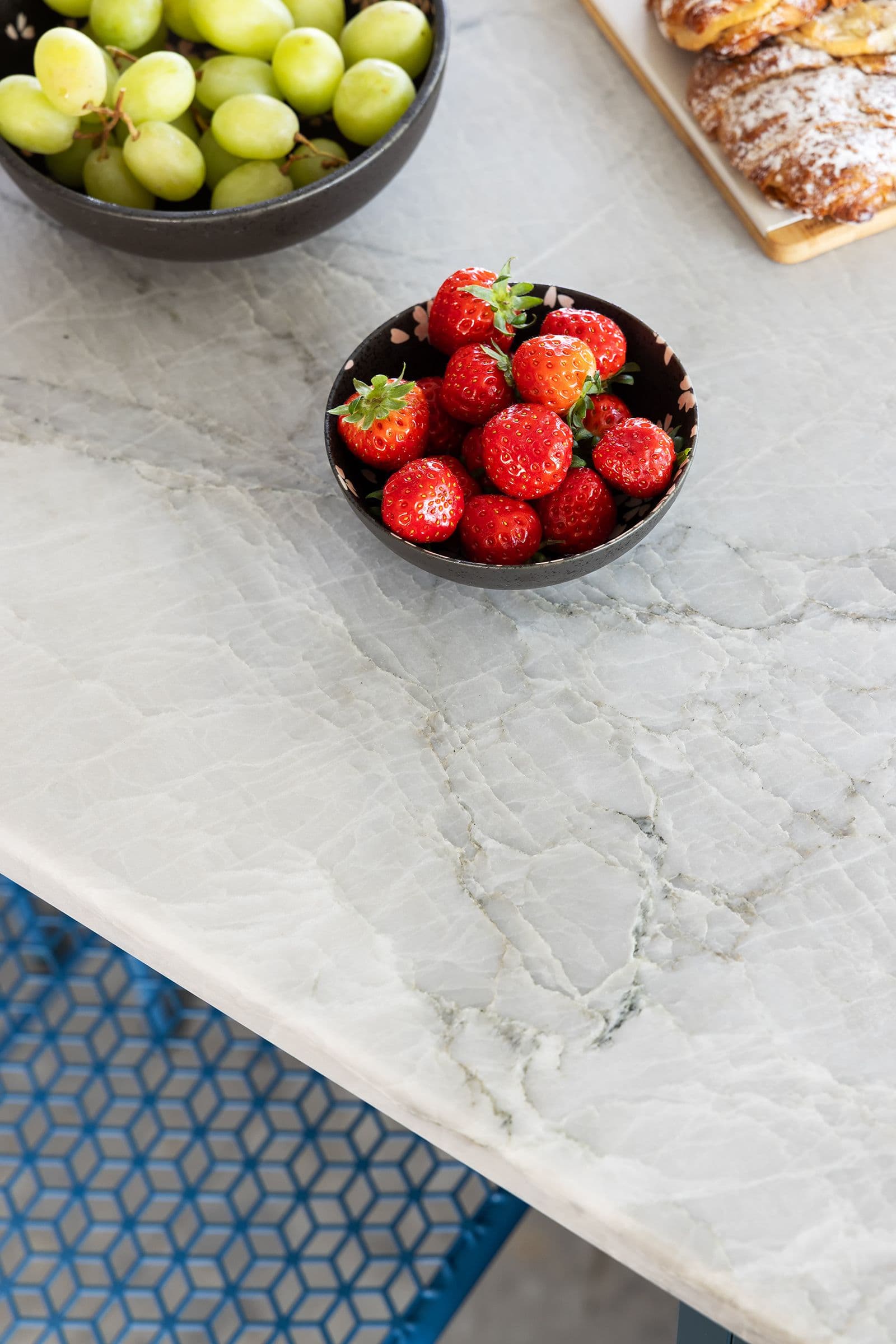Veined quartz detail, the Navy Kitchen